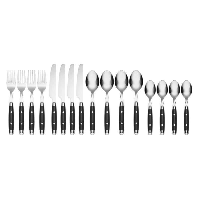 Cambridge Silverware Set, Jubilee Black 16-Piece Flatware Set, Service For 4, 18/0 Stainless Steel, Dishwasher Safe, Knives Spoons And Forks Set, Home And Kitchen Utensils(Black/Silver, 16 Pieces) - Image 2